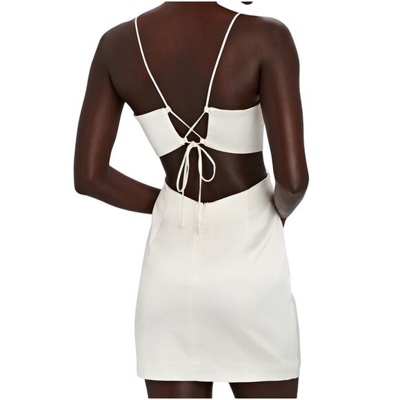 Gauge81 Dresses & Skirts - Gauge81 Marta White Satin Cut Out Square Neck Sleeveless Open Side Tie Back  SM